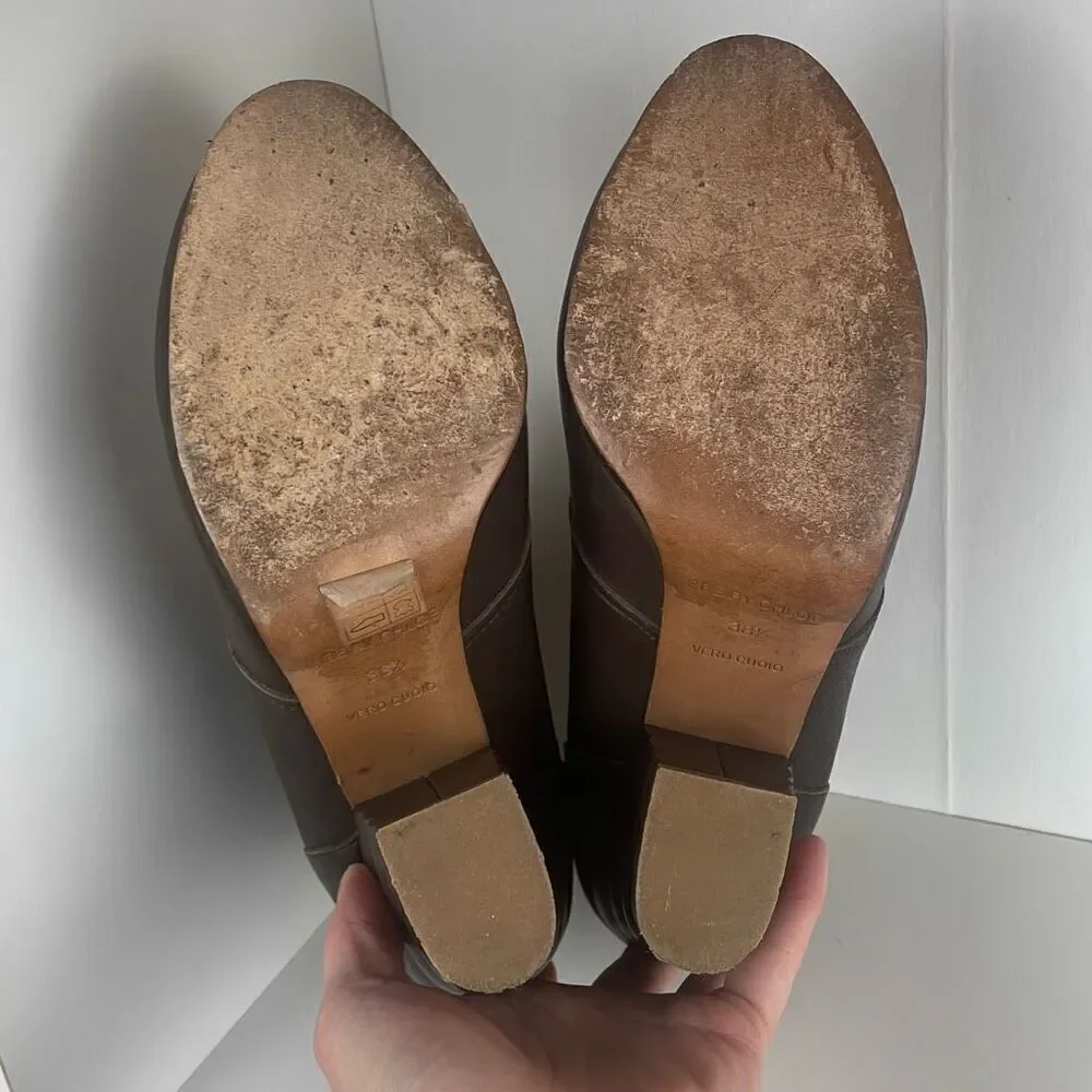 See by Chloe Leather Sherpa Trim Buckle Strap Ankle Boots REPAIR NEEDED 38.5